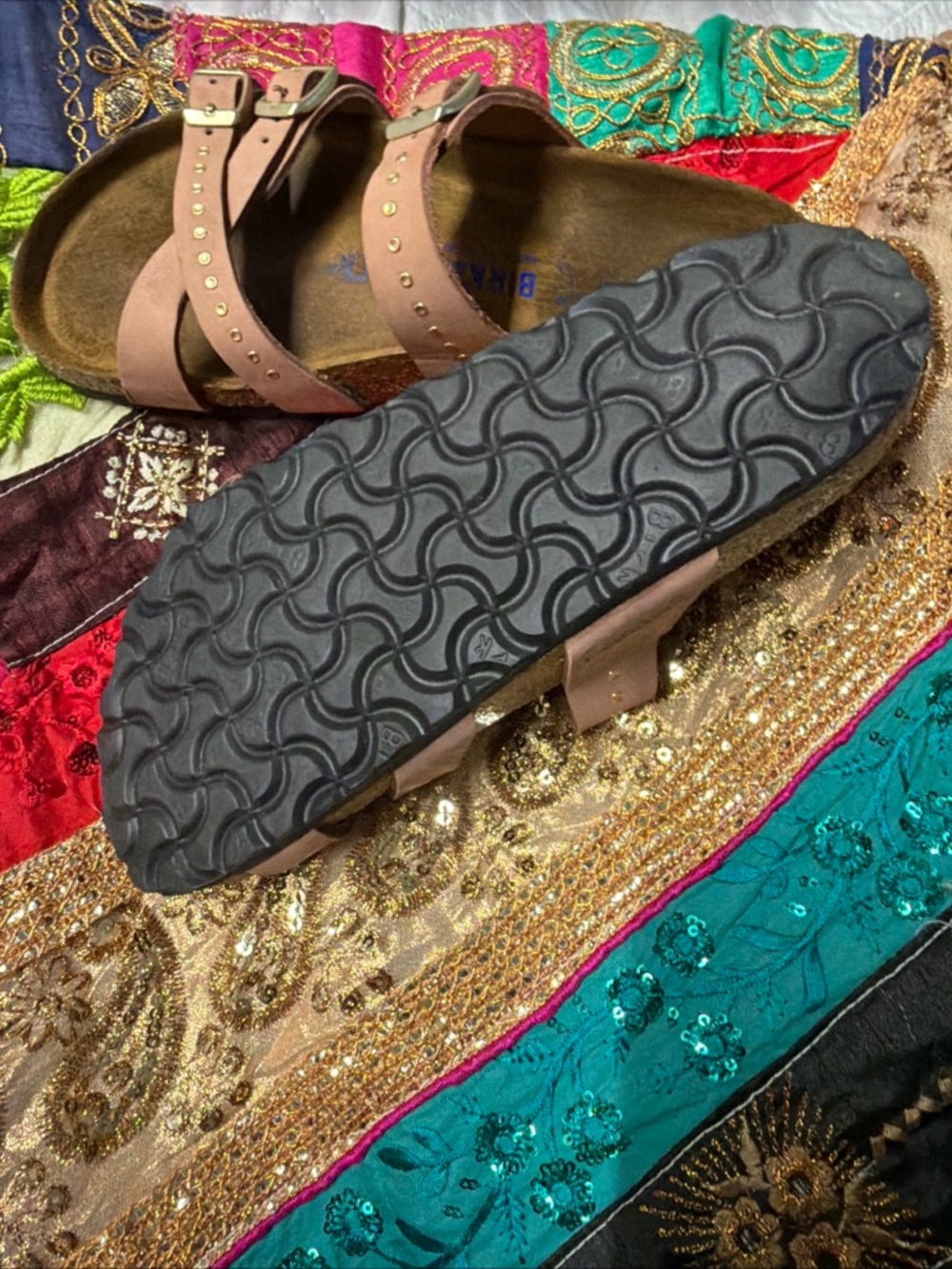 Birkenstock Old Rose Studded Triple Strap Buckle Sandals - Picture 11 of 16
